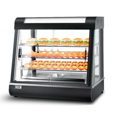 Voedselverwarmer met LED-licht 660x440x630mm Zwarte taartkast en conservering
