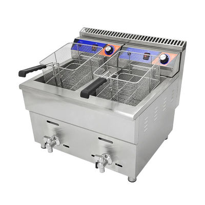 220V dubbele tank gas deep fryer machine voor fast food restaurant roestvrij staal kip fryer