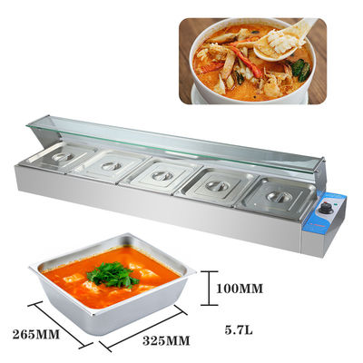270*330*100mm Pan Grootte 220V Glas Cover Bain Marie met 3/4/5/6 Platen Professionele
