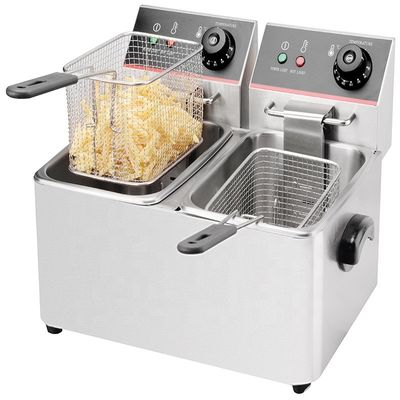 220V Spanning Dubbel Tank Elektrische Deep Fryer voor Franse frietten Roestvrij staal materiaal