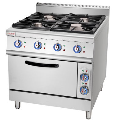700 serie zware gaskookplaat van roestvrij staal met oven 4 brander 800x700x850 70 mm