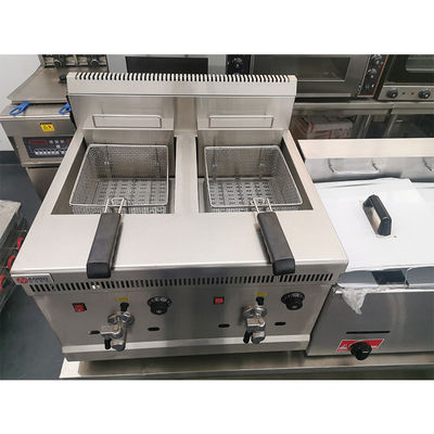 Commerciële elektrische 18L dubbele tanks chip deep fryers met olie afvoer klep
