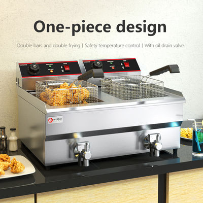 Dubbele tanks Elektrische deep fry met olie klep en 60-200 graden temperatuur