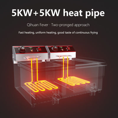 Dubbele tanks Elektrische deep fry met olie klep en 60-200 graden temperatuur