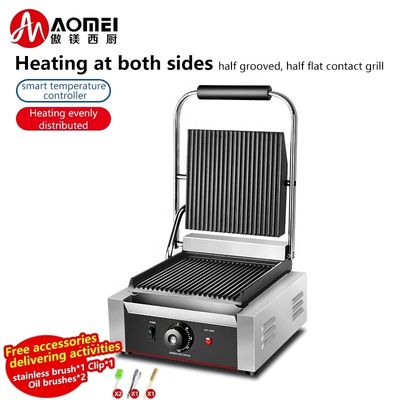 Commerciële elektrische panini-grill met niet-stick kookoppervlak en sandwichplaten