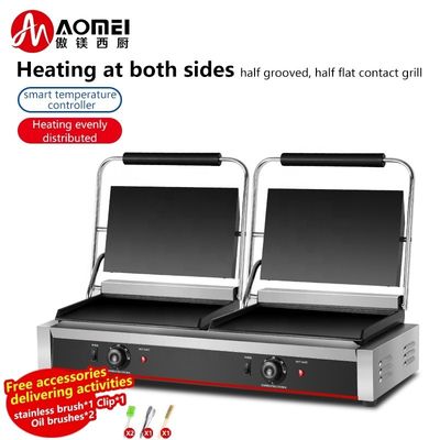 Volledige platte 2in1 dubbelplaat Panini Sandwich Press Electric Contact Grill voor commerciële
