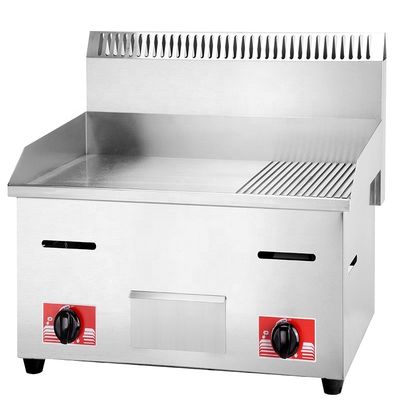 11.5kW Beschermende behuizing roestvrij staal gas burger grill met 1/3 gegroeveerde toonbank
