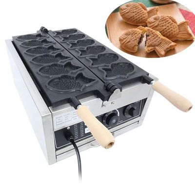 220V automatische elektrische visvormige Taiyaki-wafelmachine met 6 wafelvormen