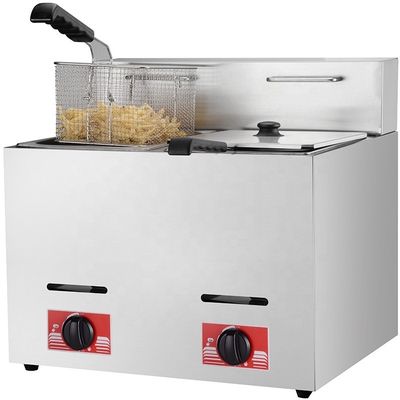 Gas aangedreven 6L 6L commercieel roestvrij staal 2 tanks Lpg deep fryer voor snel koken