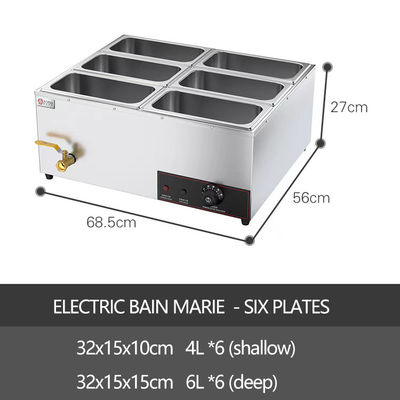 Roestvrij staal 6-pan elektrische bad Marie Buffet Warmer voor de voedingsindustrie