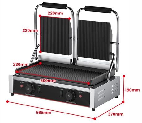 3600W Commerciële tafeltop contactgrill Sandwich Press Panini grill in zwart zilver