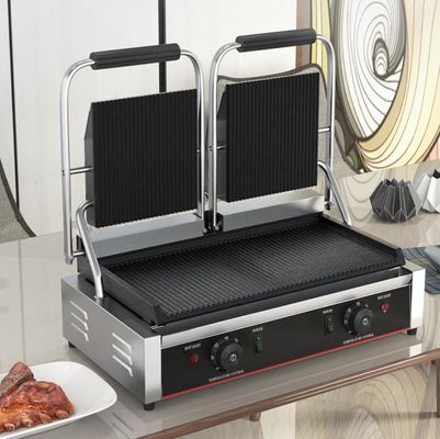 3600W Commerciële tafeltop contactgrill Sandwich Press Panini grill in zwart zilver