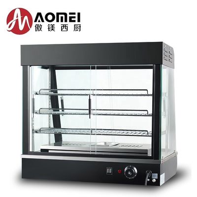 Voedselverwarmer met LED-licht 660x440x630mm Zwarte taartkast en conservering