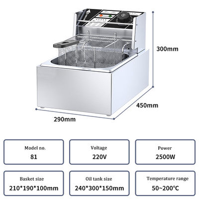 Verwarmingsmethode Elektrische verwarmingsbuis Verwarming 6L 1 tank Deep Fryer Met manden