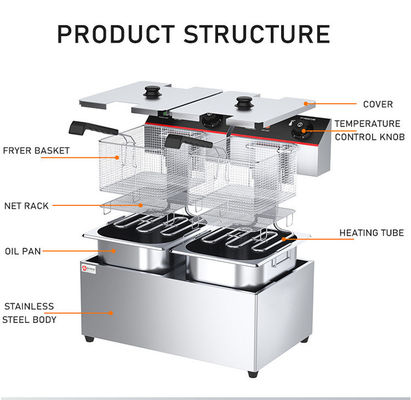 Elektrische 12 liter commerciële dubbele manden Deep Fryers Machine voor uw food service