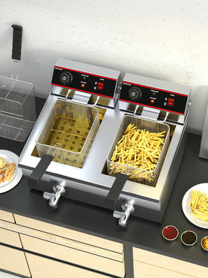 Dubbele tank 13L 13L Elektrische Donut Fryer Roestvrij staal diepfryer voor het maken van voedsel