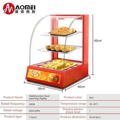 Commerciële mini elektrische voedingsdisplay Warmer Showcase met drie lagen 380x460x600mm