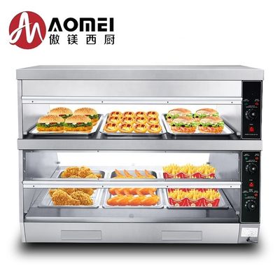 Tafeltop Elektrisch verwarmd 2 laag 6 bak roestvrij staal voedsel display Warmer vitrine