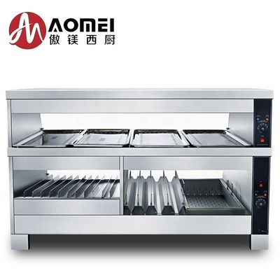 Tafeltop Elektrisch verwarmd 2 laag 6 bak roestvrij staal voedsel display Warmer vitrine
