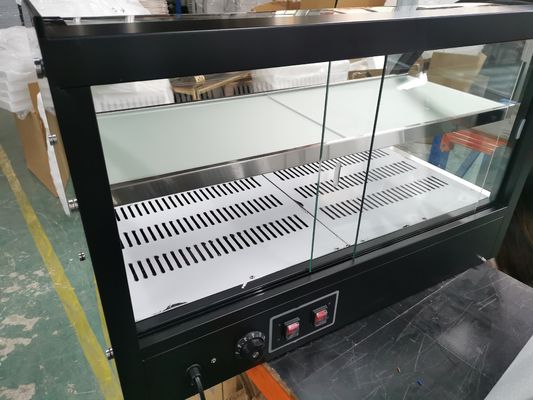 Gekrompen glazen vitrine elektrisch industrieel restaurant snackwinkel 2 lagen warm voedsel display warmer