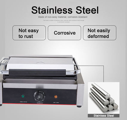 220V commercieel roestvrij staal enkel contact grill Elektrische Panini Sandwich Press
