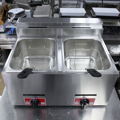 Roestvrij staal 2 tanks 2 manden LPG deep fryer voor commercieel gas gebak 12L capaciteit