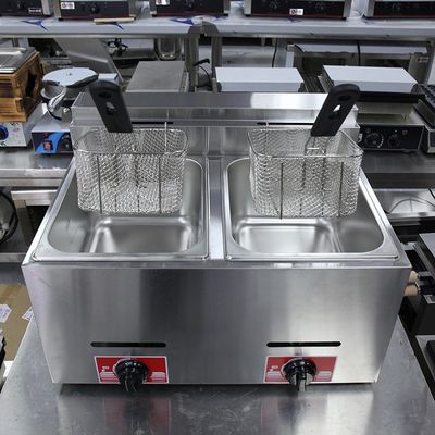 Roestvrij staal 2 tanks 2 manden LPG deep fryer voor commercieel gas gebak 12L capaciteit