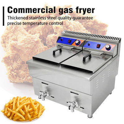 220V dubbele tank gas deep fryer machine voor fast food restaurant roestvrij staal kip fryer