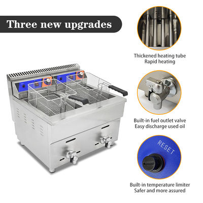 220V dubbele tank gas deep fryer machine voor fast food restaurant roestvrij staal kip fryer