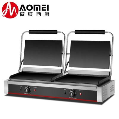 220V roestvrij staal dubbelplaat Panini grill voor broodjes hamburger broodjespers