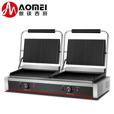 220V roestvrij staal dubbelplaat Panini grill voor broodjes hamburger broodjespers