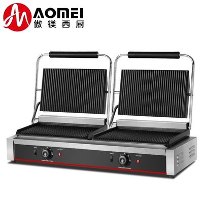 220V roestvrij staal dubbelplaat Panini grill voor broodjes hamburger broodjespers