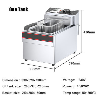 Roestvrij staal deep fryer 13l Capaciteit Temperatuurbereik 50-200C voor hotel restaurant