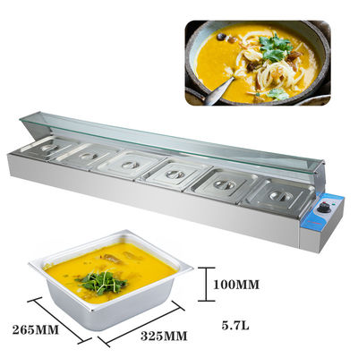 2 kW roestvrij staal commercieel 6 Pan Bain Marie met glazen deksel