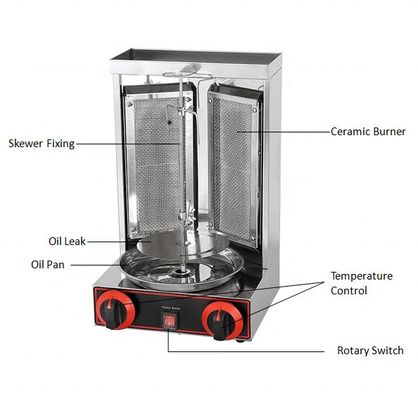 Automatische roterende Doner Kebab Machine voor LPG 2800Pa 37x37.5x53.5cm Verpakkingsgrootte