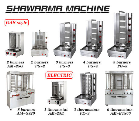 220V volledig automatische Shawarma Grill Doner Kebab Machine met 2/3/4/5/6 Burners Gas Grill