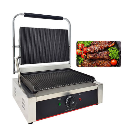 Volledig gegroeveerde elektrische contactgrillmachine voor commerciële bovenste grill Grootte 340*230mm