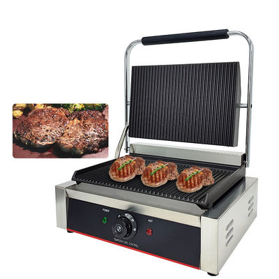 220v elektrische contactgrill met volle gegroeve platen en afneembare oliecollector
