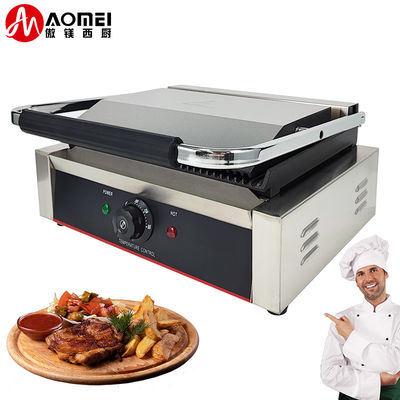220v elektrische contactgrill met volle gegroeve platen en afneembare oliecollector