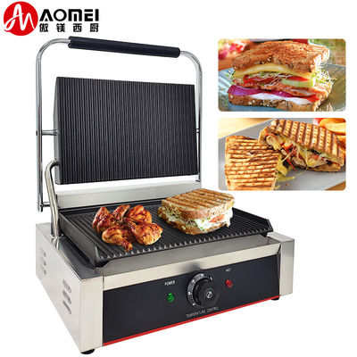 220v elektrische contactgrill met volle gegroeve platen en afneembare oliecollector