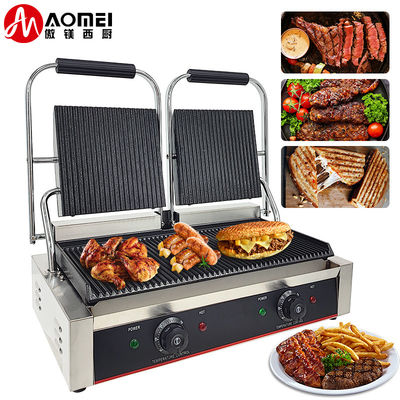 Keuken Kook Bakken BBQ Roken Commerciële elektrische contactgrill met dubbel bord