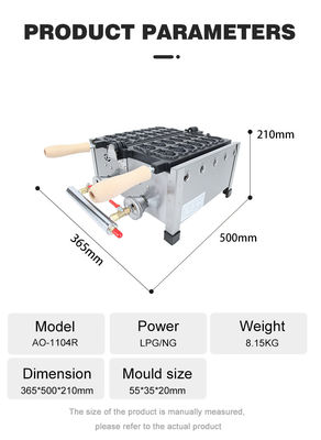 Taiyaki Gas Type Mini Fish Waffle Maker met 410x360x210mm voor Japanse Taiyaki Snack Food