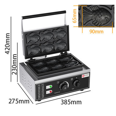 385*275*230mm Commerciële 6pcs Mini Fish Shape Waffle Maker Goldfish Taiyaki Machine
