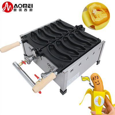 AM-05R Nonstick Coating Banana Shape Waffle Makers voor 5pcs Electric Long Waffles